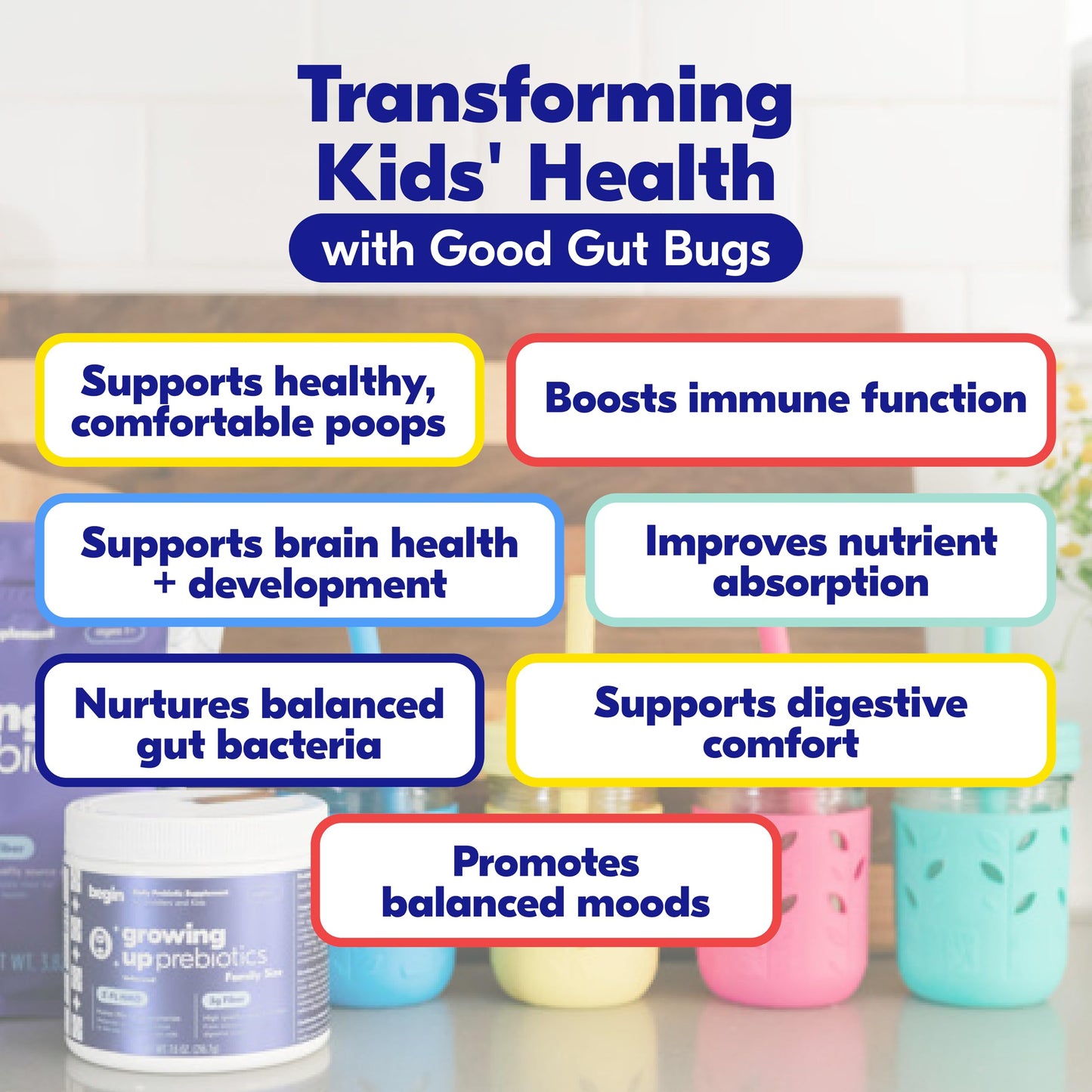Back panel of Begin Health prebiotic powder detailing the age specific usage instructions.