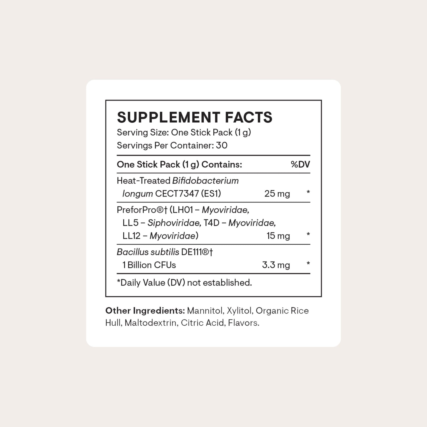 Thorne Complete Biotic supplement facts and ingredients panel close up