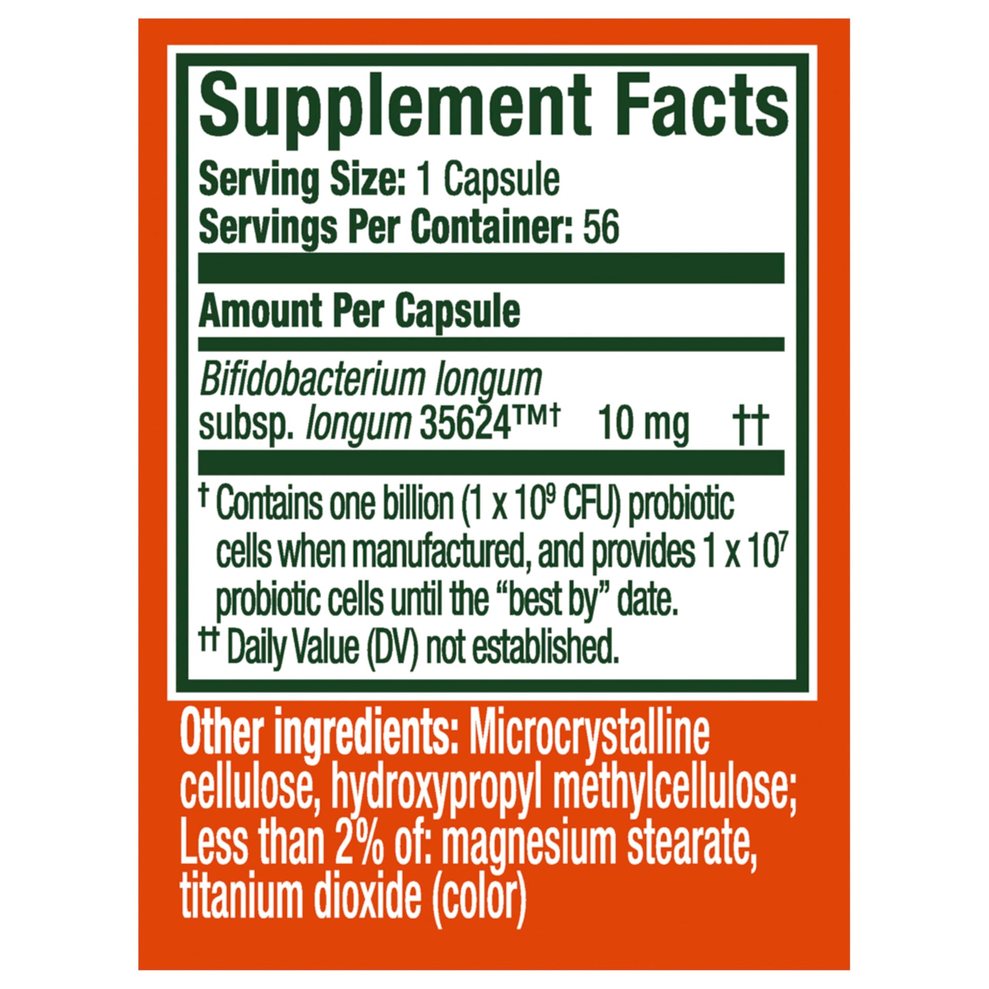 Gastroenterologist recommended Align probiotic strain detailed back label