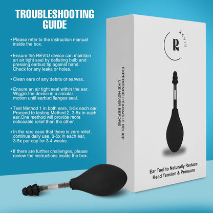 Reviu ear pressure device being used for headache relief
