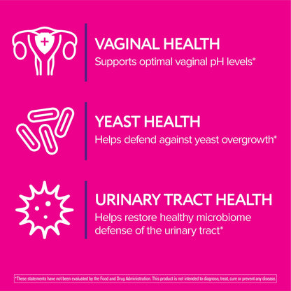 Florajen vaginal wellness probiotic bottle showing triple action benefits text