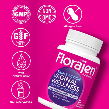 Florajen 30 count daily probiotic capsules container top perspective layout