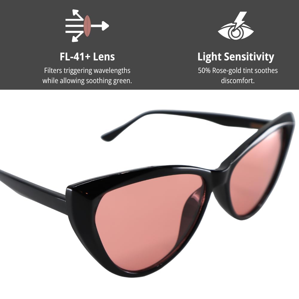 Side profile of Family Tree Remedies cat eye migraine glasses