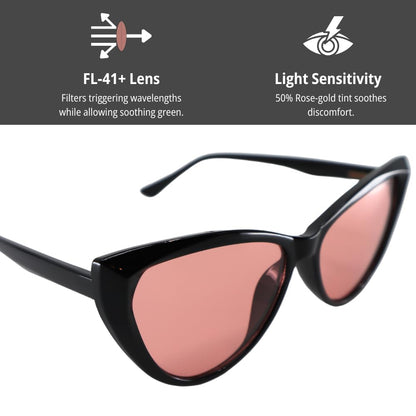Side profile of Family Tree Remedies cat eye migraine glasses