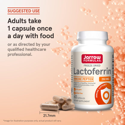 Two month supply bottle of Jarrow Formulas daily lactoferrin