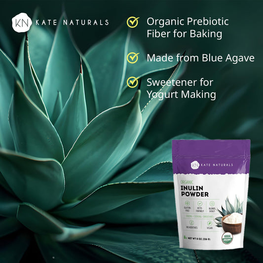 Kate Naturals dietary supplement pouch highlighting gluten-free and keto-friendly organic certification.