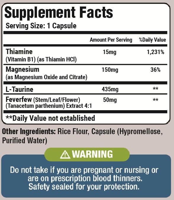 Basic Vigor Migraine Support capsules supplement facts