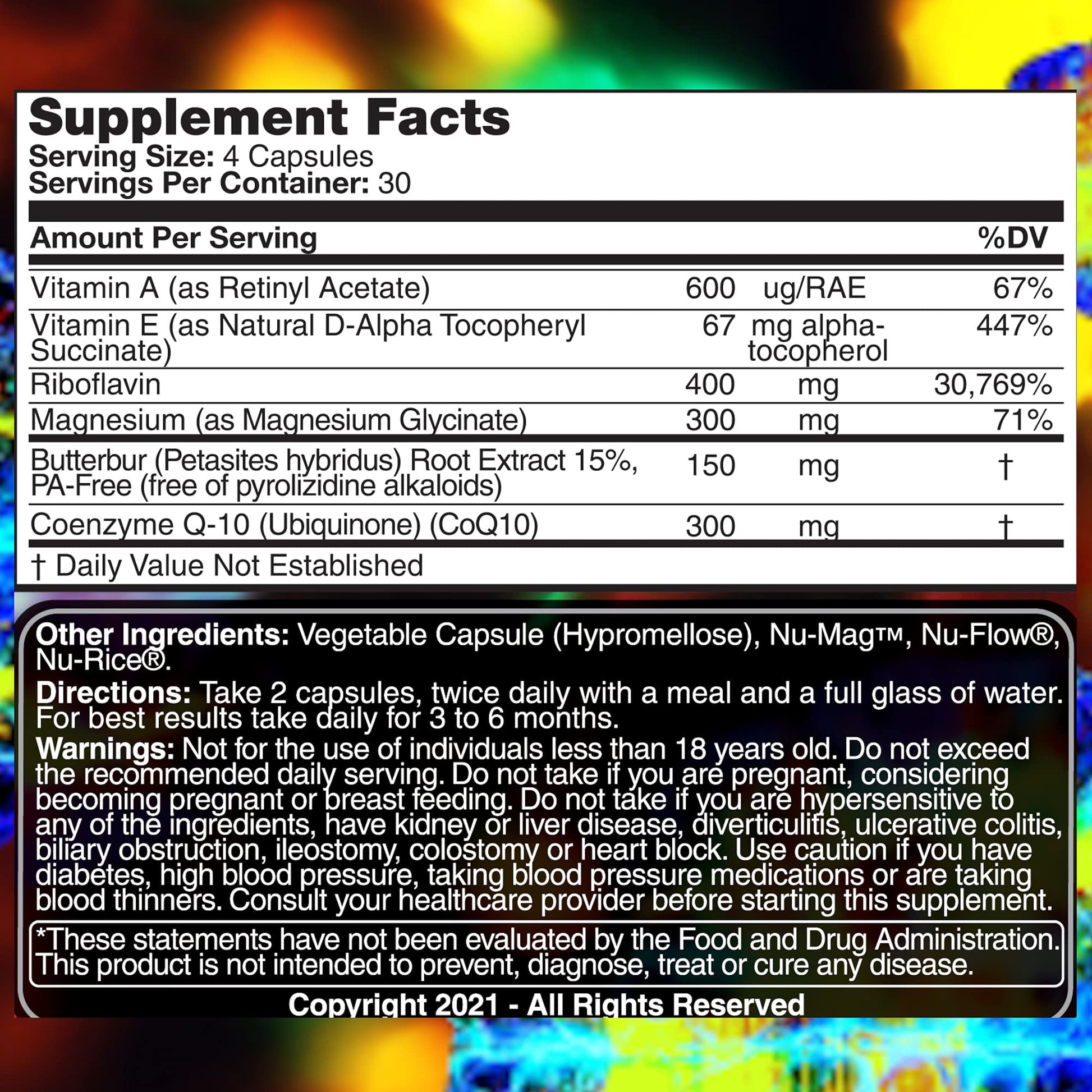 Educational graphic showing butterbur and CoQ10 benefits