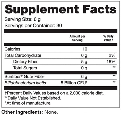 Tomorrows Nutrition Sunfiber GI powder scoop being poured into water