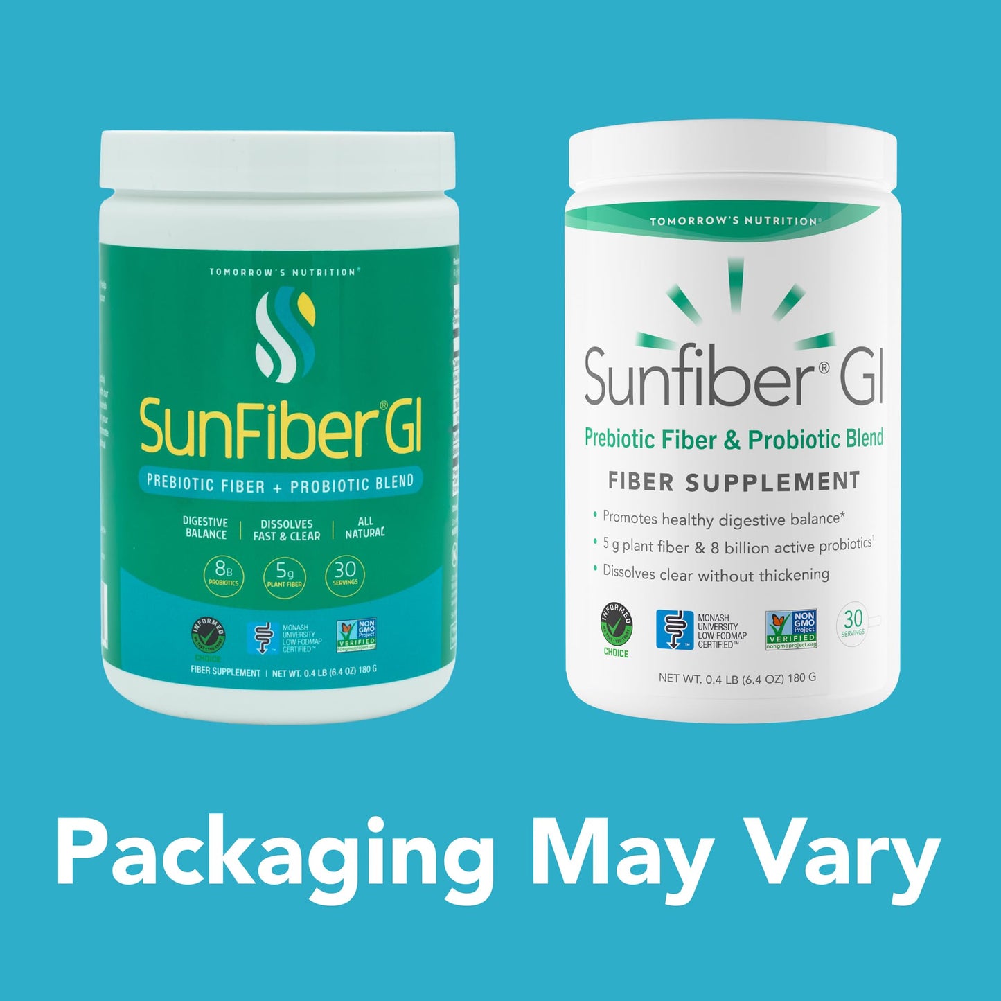 Tomorrows Nutrition Sunfiber GI nutritional facts and ingredients label close up
