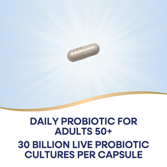 Nature's Way Fortify Daily Pre and Probiotic 30 count bottle showing the eleven diverse probiotic strains label