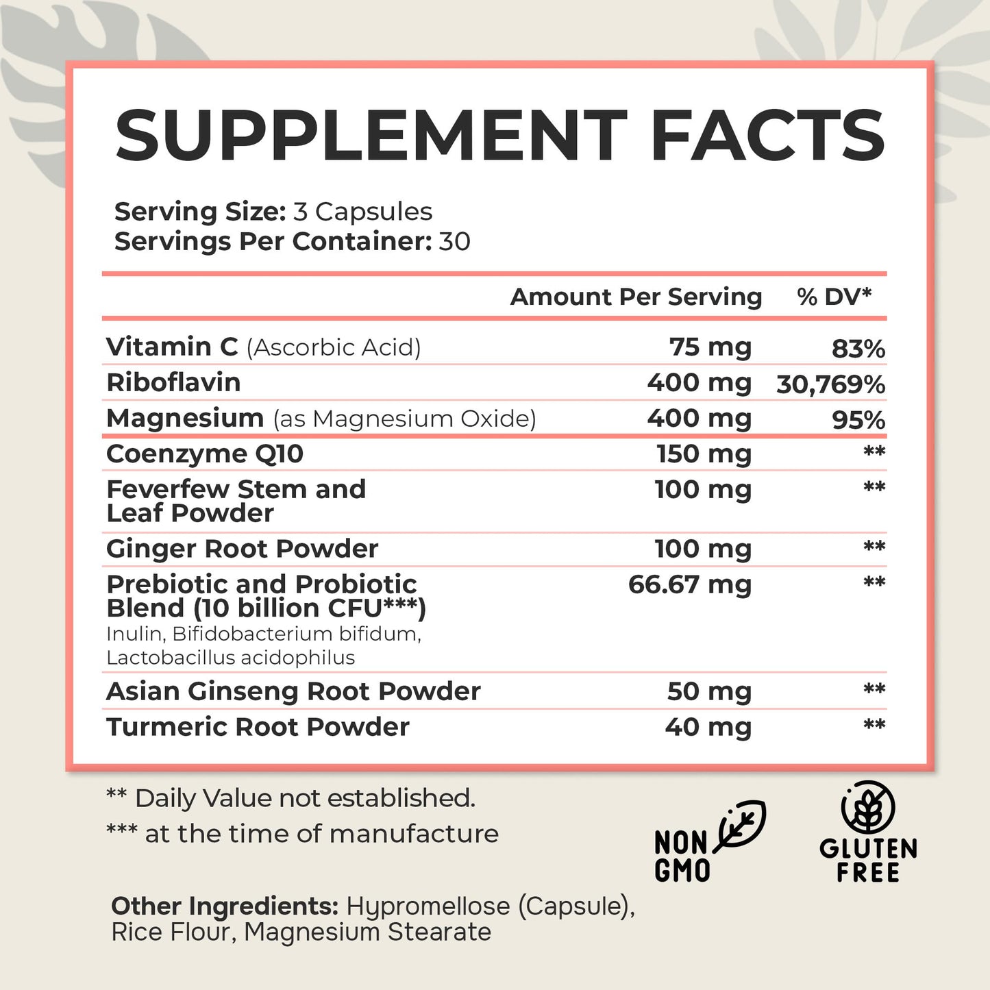 Naturetition Supplements Dr. Munnerlyn MigraPro side panel showing full supplement facts and ingredients