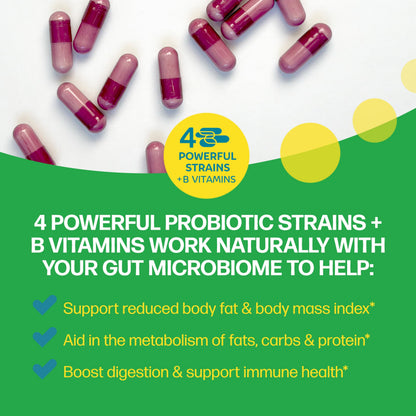 Imported USA digestive and metabolic health probiotic capsules package label