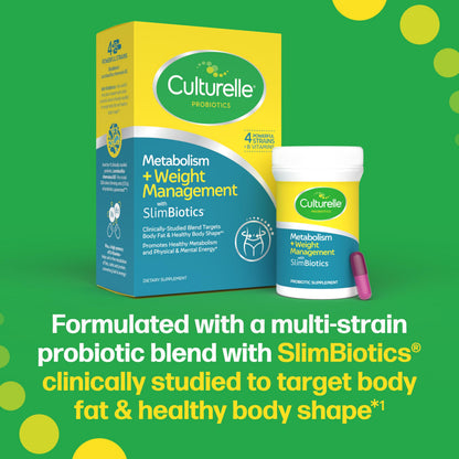 Culturelle thirty count metabolism supplement container beside individual capsules