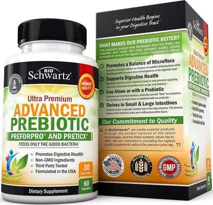 BioSchwartz advanced gut health packaging showing allergen free and vegan friendly details