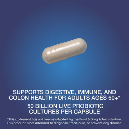 Nature's Way Fortify Adults 50 Plus daily probiotic capsules imported authentic product close up view