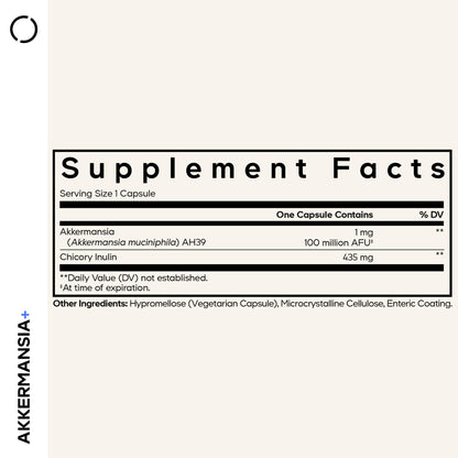 Supplement facts label on the back of the Codeage Akkermansia probiotic bottle showing ingredients.