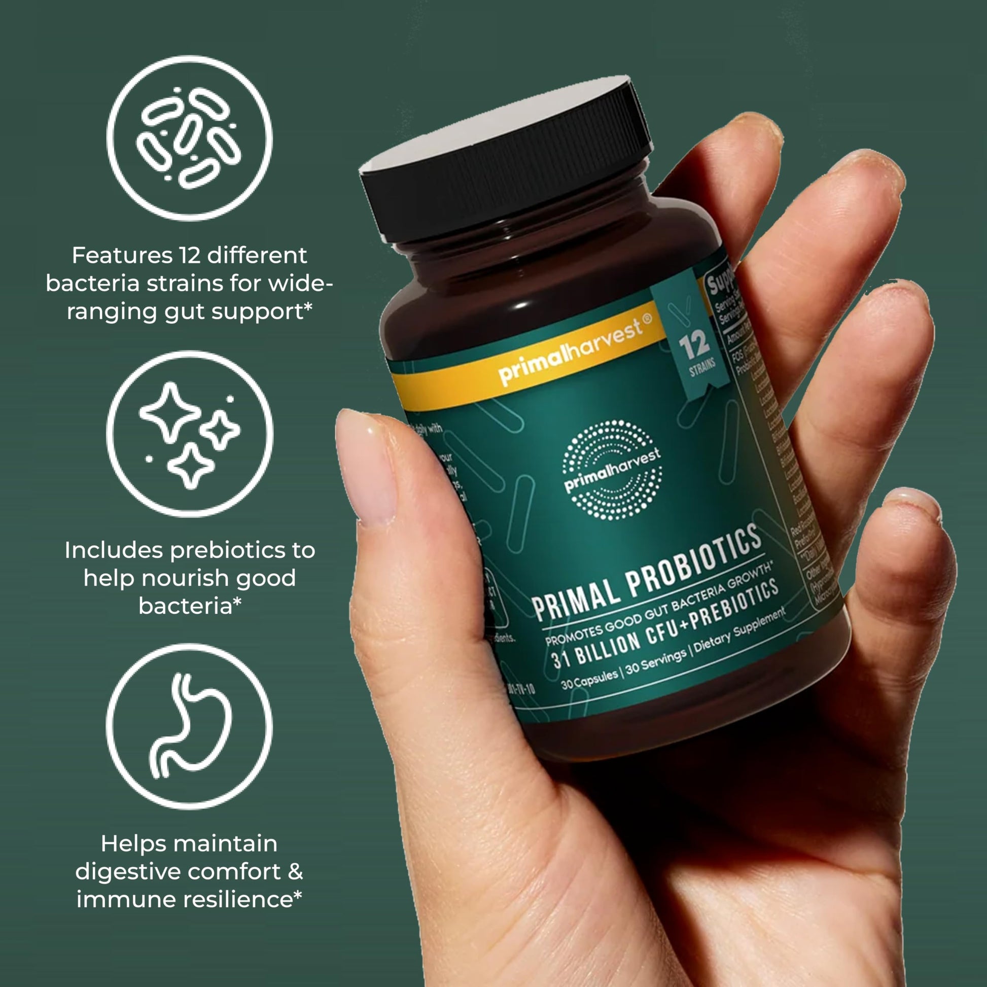 Daily digestive support capsules by Primal Harvest premium bottle view