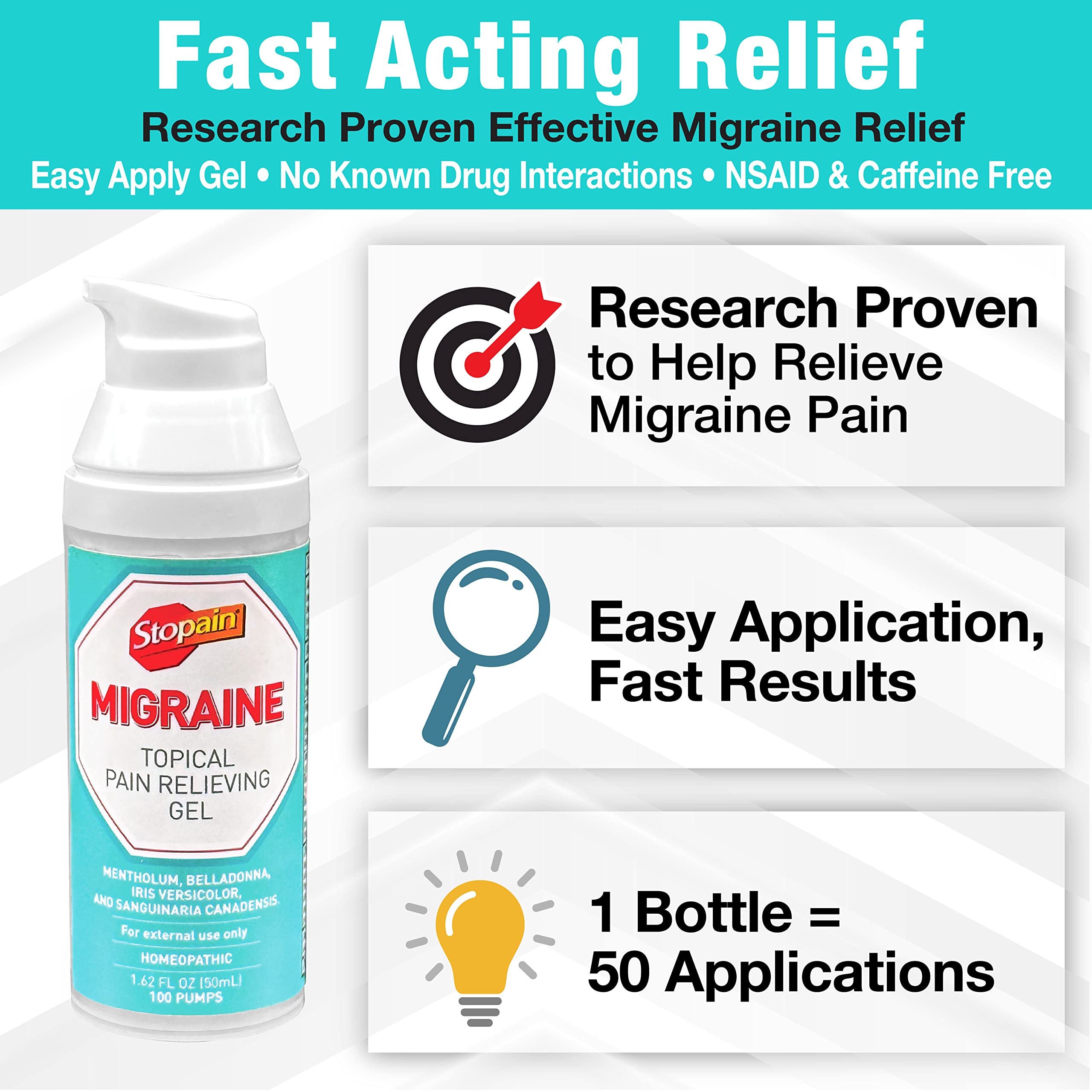 Stopain migraine relief gel 1.62 fluid ounce packaging