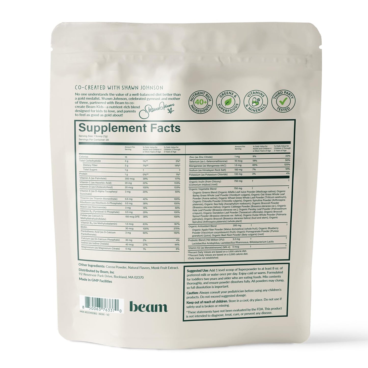 Beam Kids multivitamin powder for picky eaters with probiotics and prebiotics display