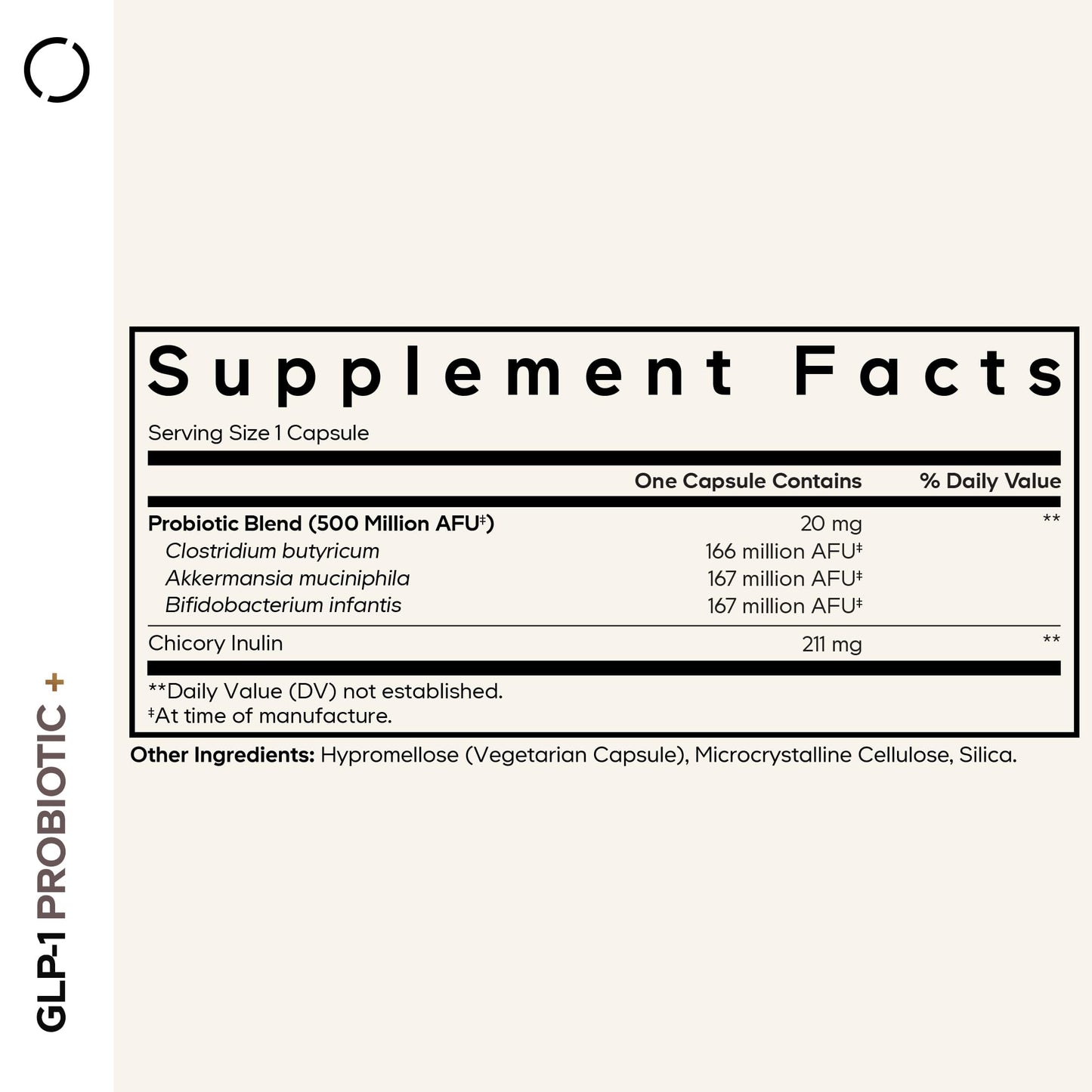 Codeage GLP-1 Probiotic 90 capsules side label showing live probiotic strains