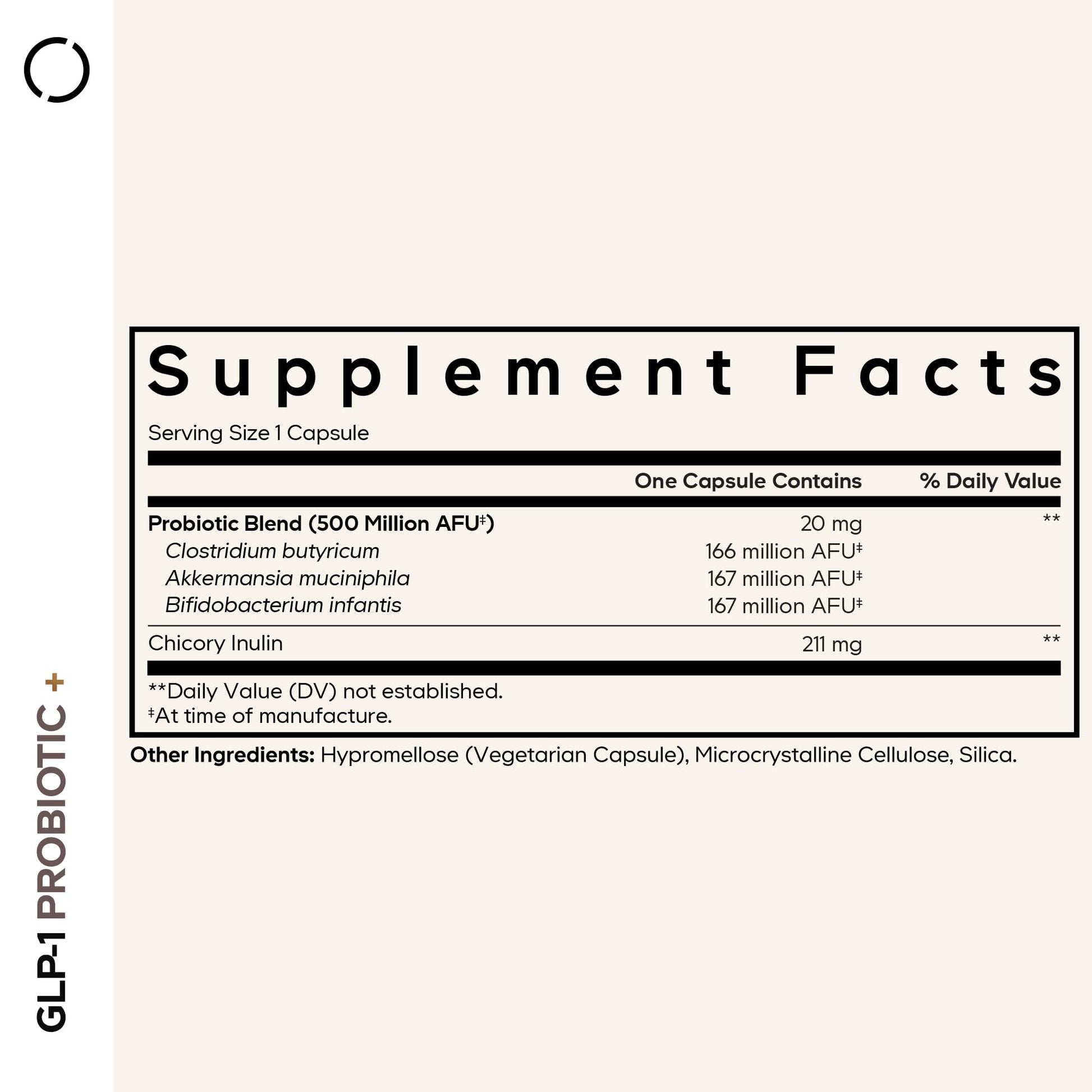 Codeage GLP-1 Probiotic 90 capsules side label showing live probiotic strains
