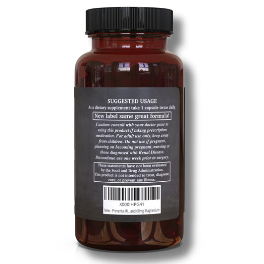 Preventa dietary supplement label showing PA-Free Butterbur