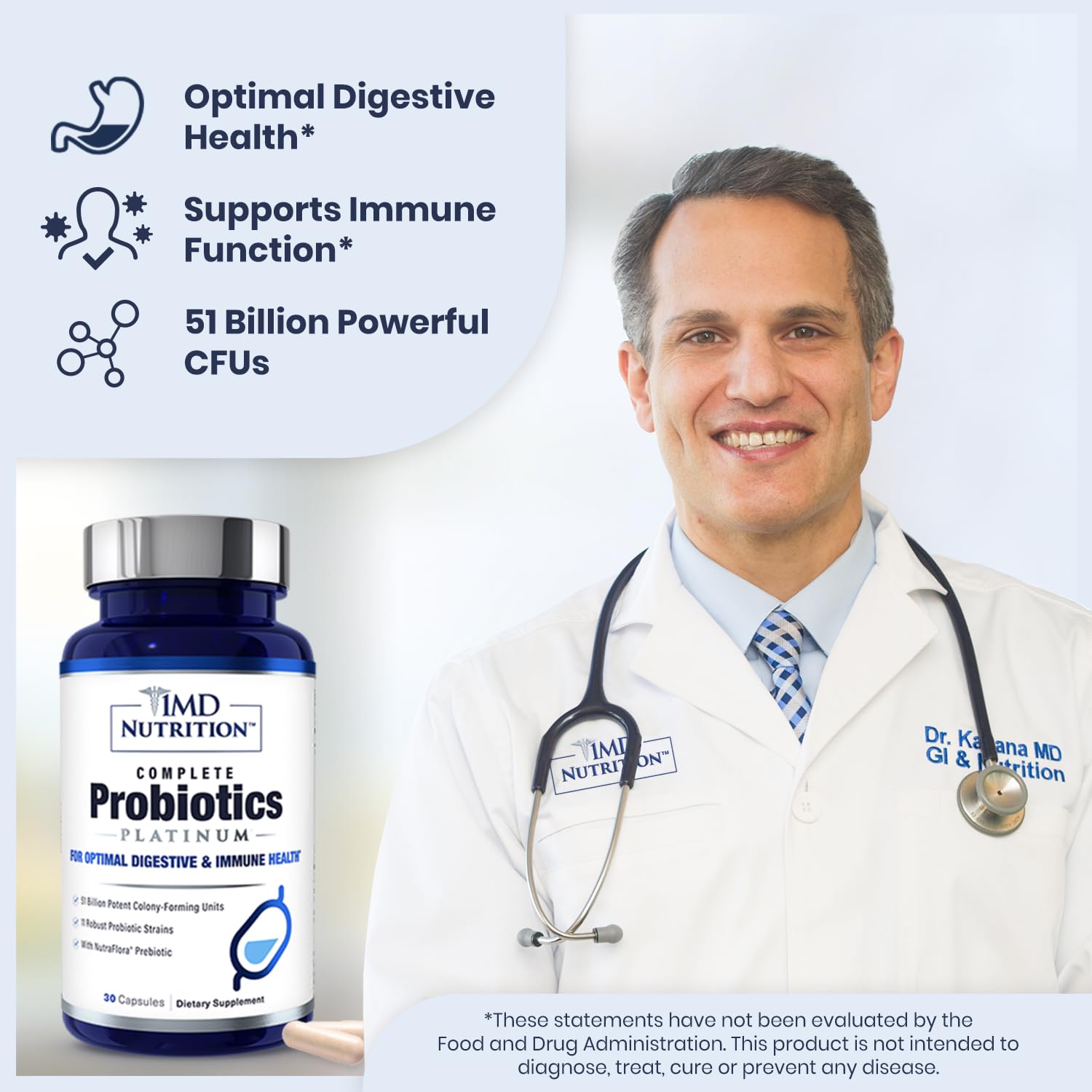 1MD Nutrition probiotic 30 capsules bottle side profile