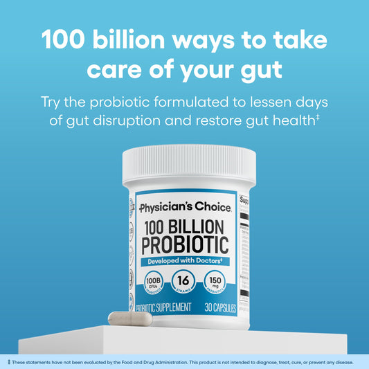 Physicians Choice 100 Billion Advanced Probiotic packaging supplement facts and 16 strains list