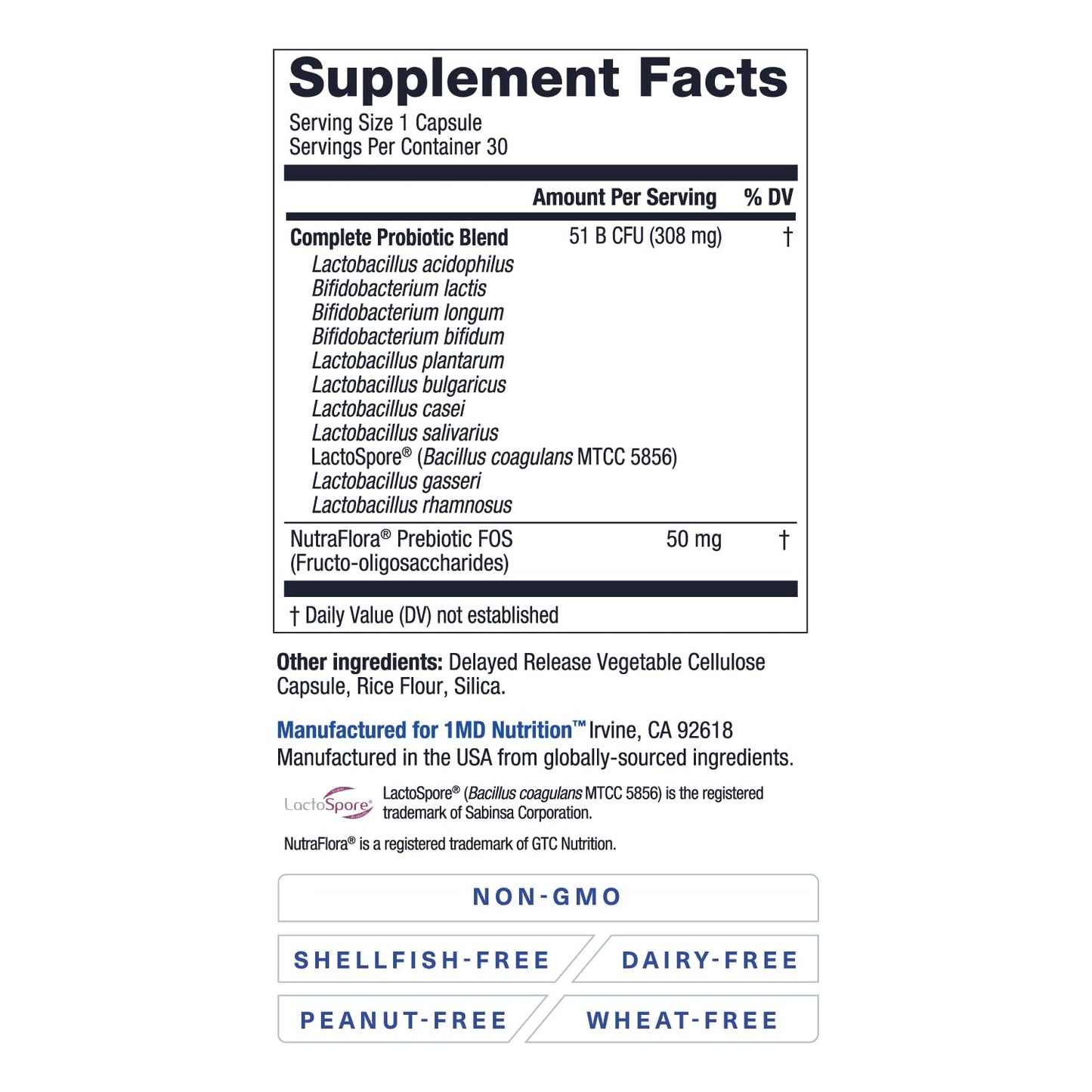 1MD Nutrition probiotic 11 strains digestive supplement