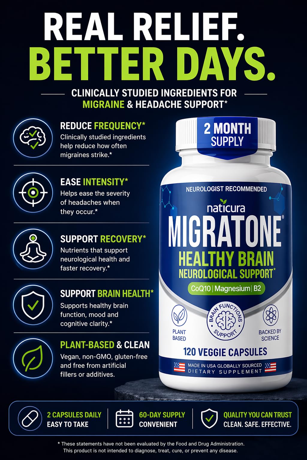 Close up of Naticura Migratone vegan capsules for migraine support