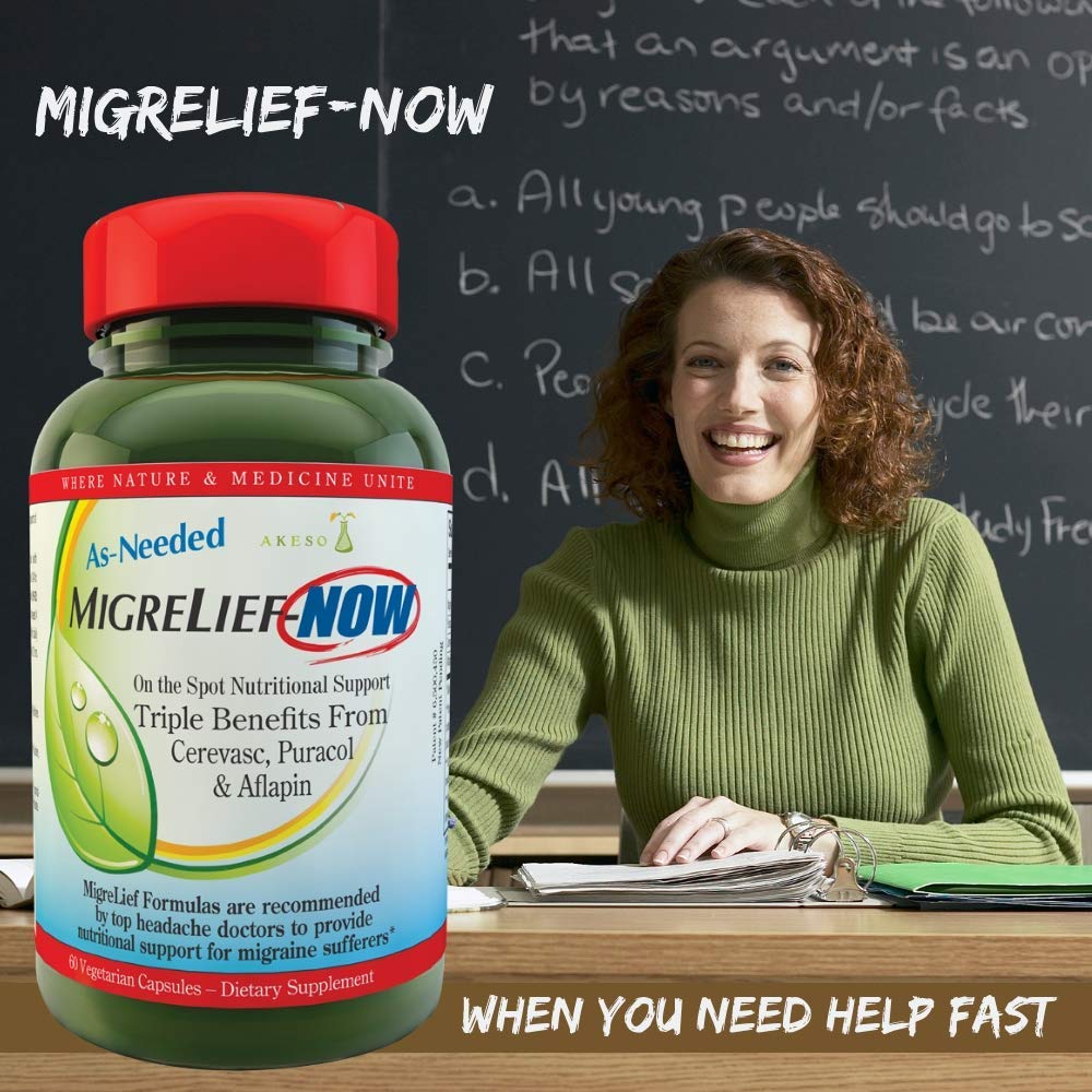 MigreLief-Now 60 vegetarian capsules bottle side view
