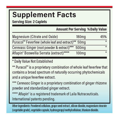 Ingredients list for MigreLief-Now migraine supplement