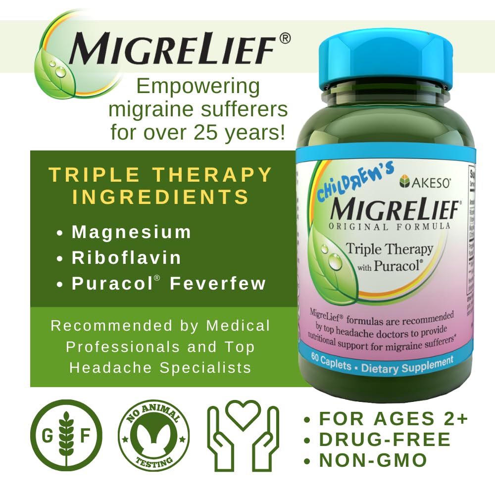 Children's MigreLief nutritional supplement bottle back label ingredients