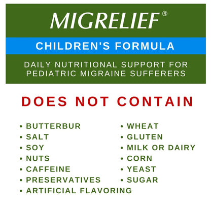 MigreLief 60 caplets bottle for pediatric migraine support