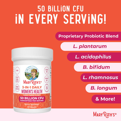 MaryRuth's 30 count women's digestive wellness dietary supplement packaging details