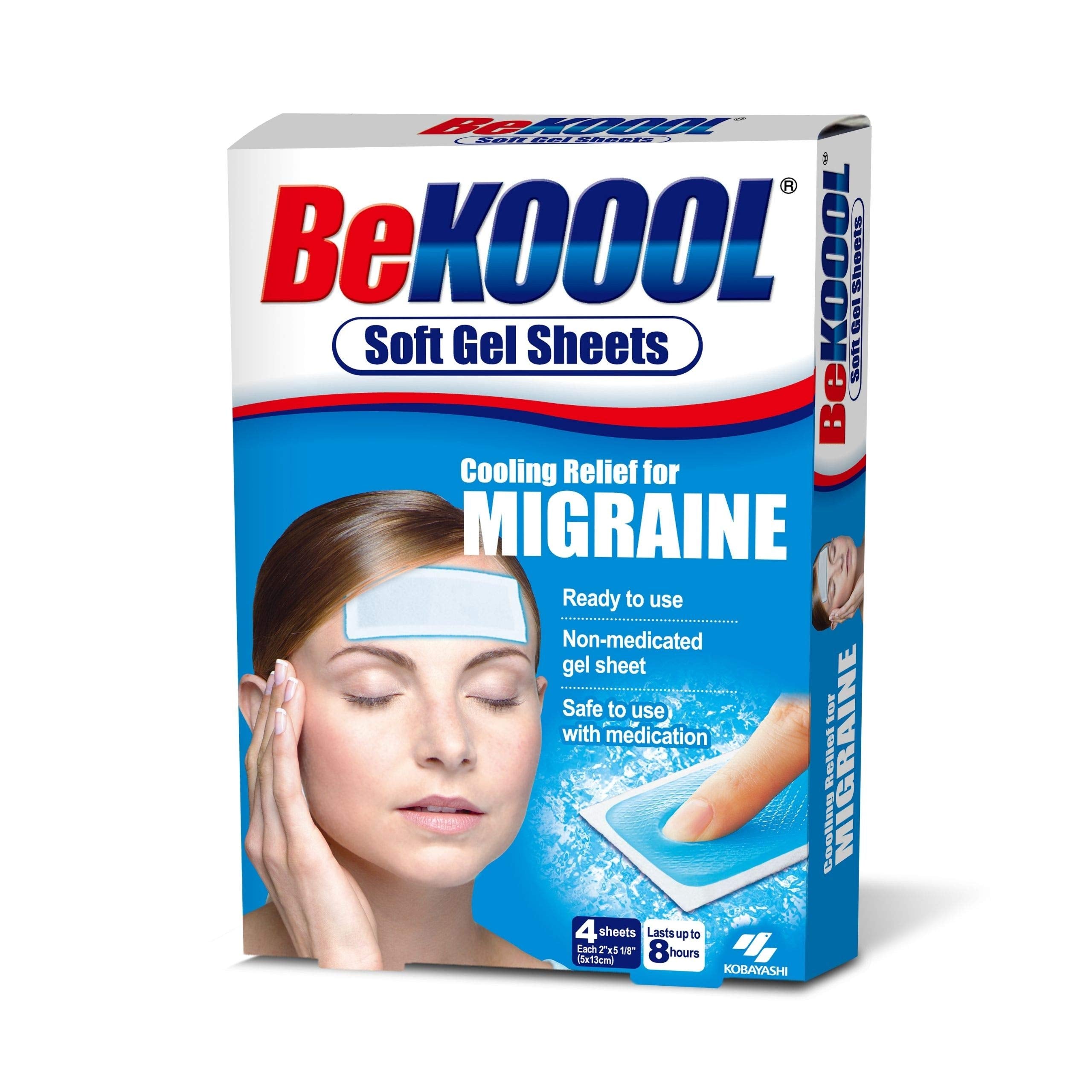 BeKoool Soft Gel Sheets For Migraines And Fever Applied On Forehead