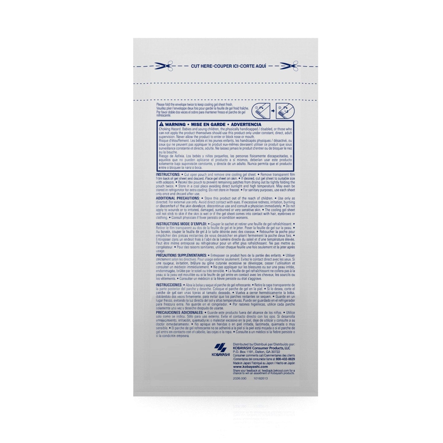 Back Of BeKoool Migraine Gel Sheets Packaging Showing Usage Instructions
