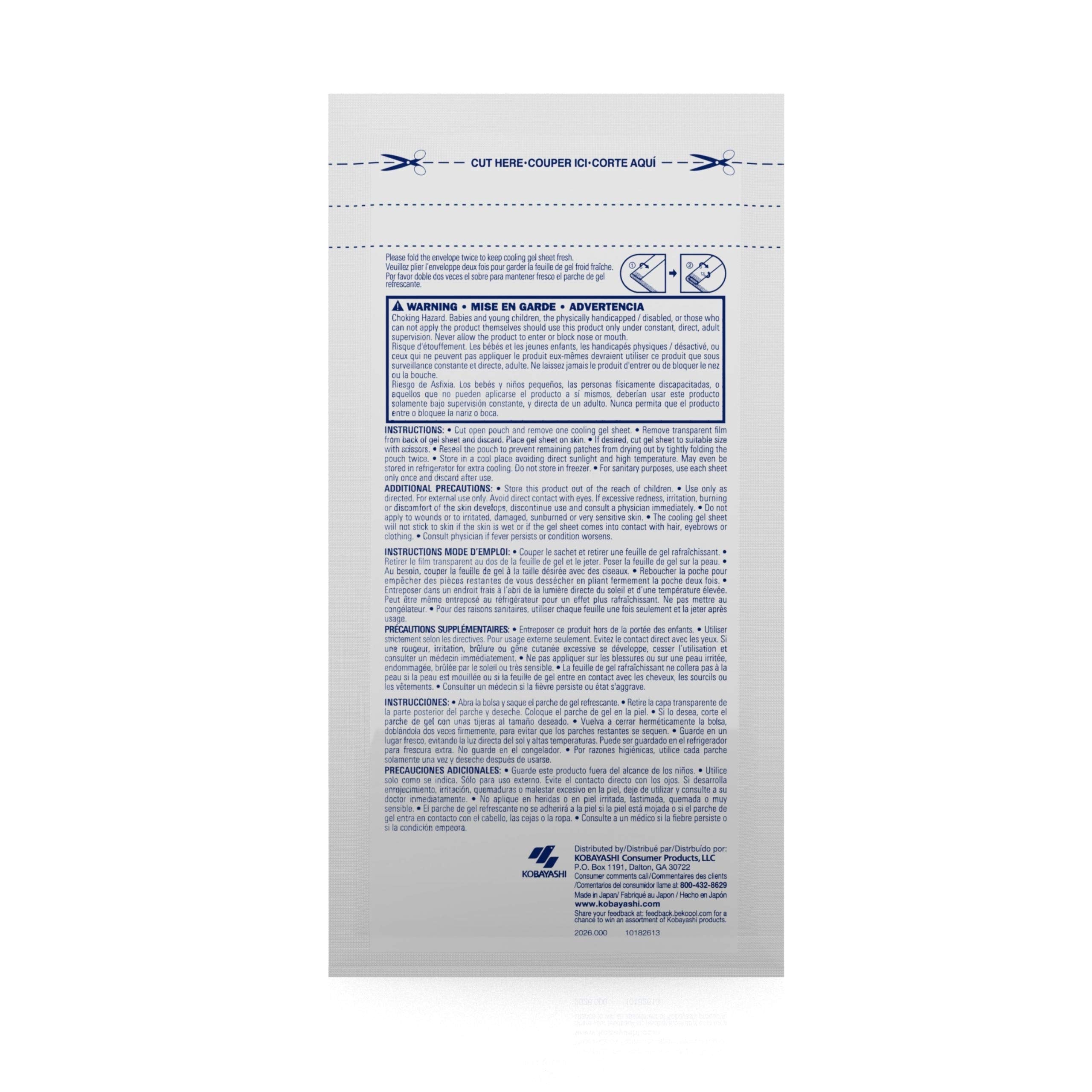 Back Of BeKoool Migraine Gel Sheets Packaging Showing Usage Instructions