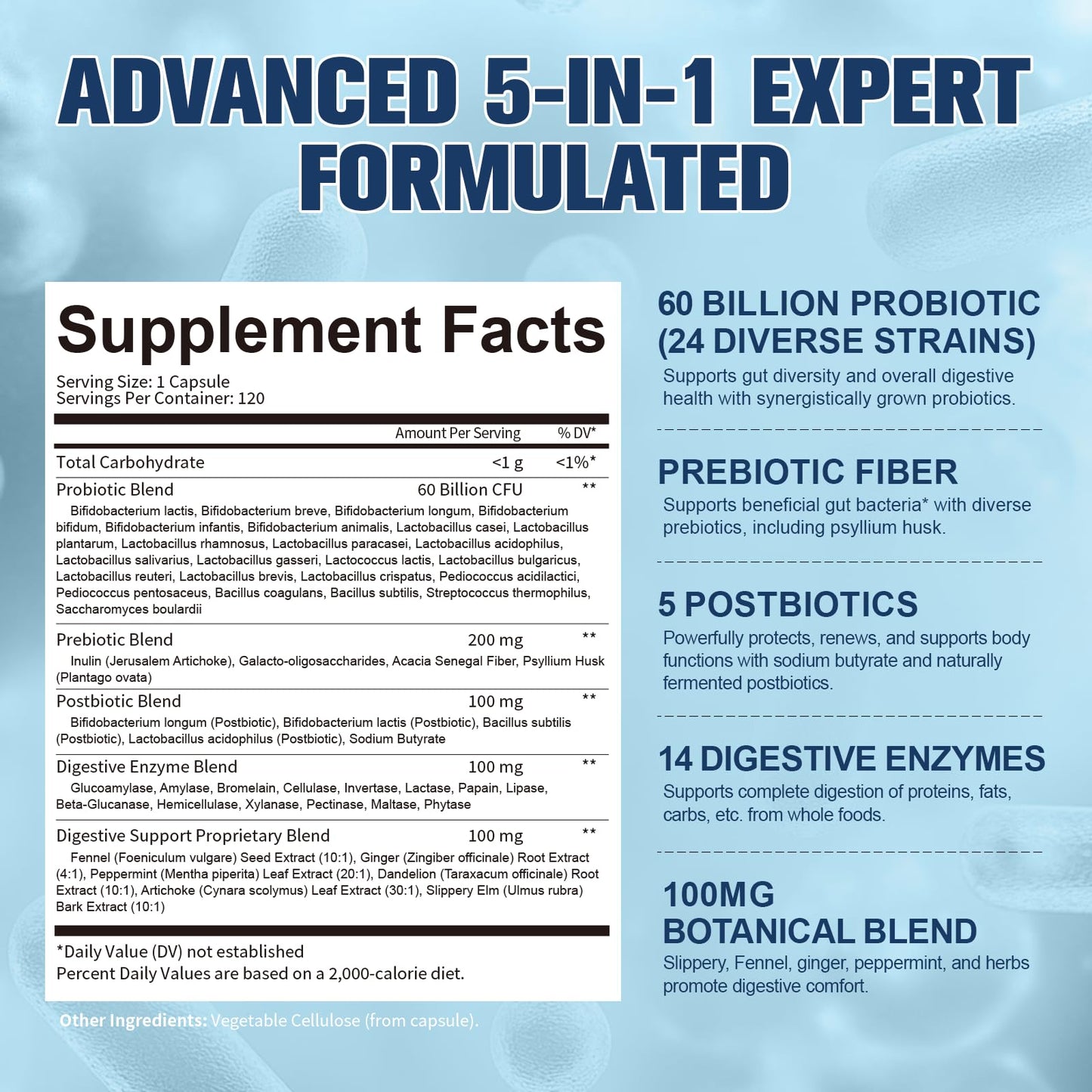 Totaria synbiotic formula with 14 digestive enzymes panel view