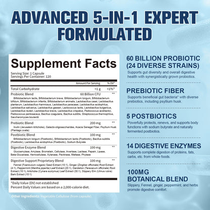 Totaria synbiotic formula with 14 digestive enzymes panel view