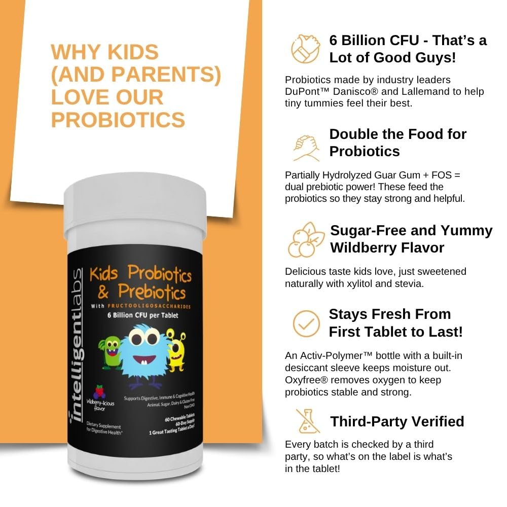 Intelligent Labs daily gut health chewable tablets for kids