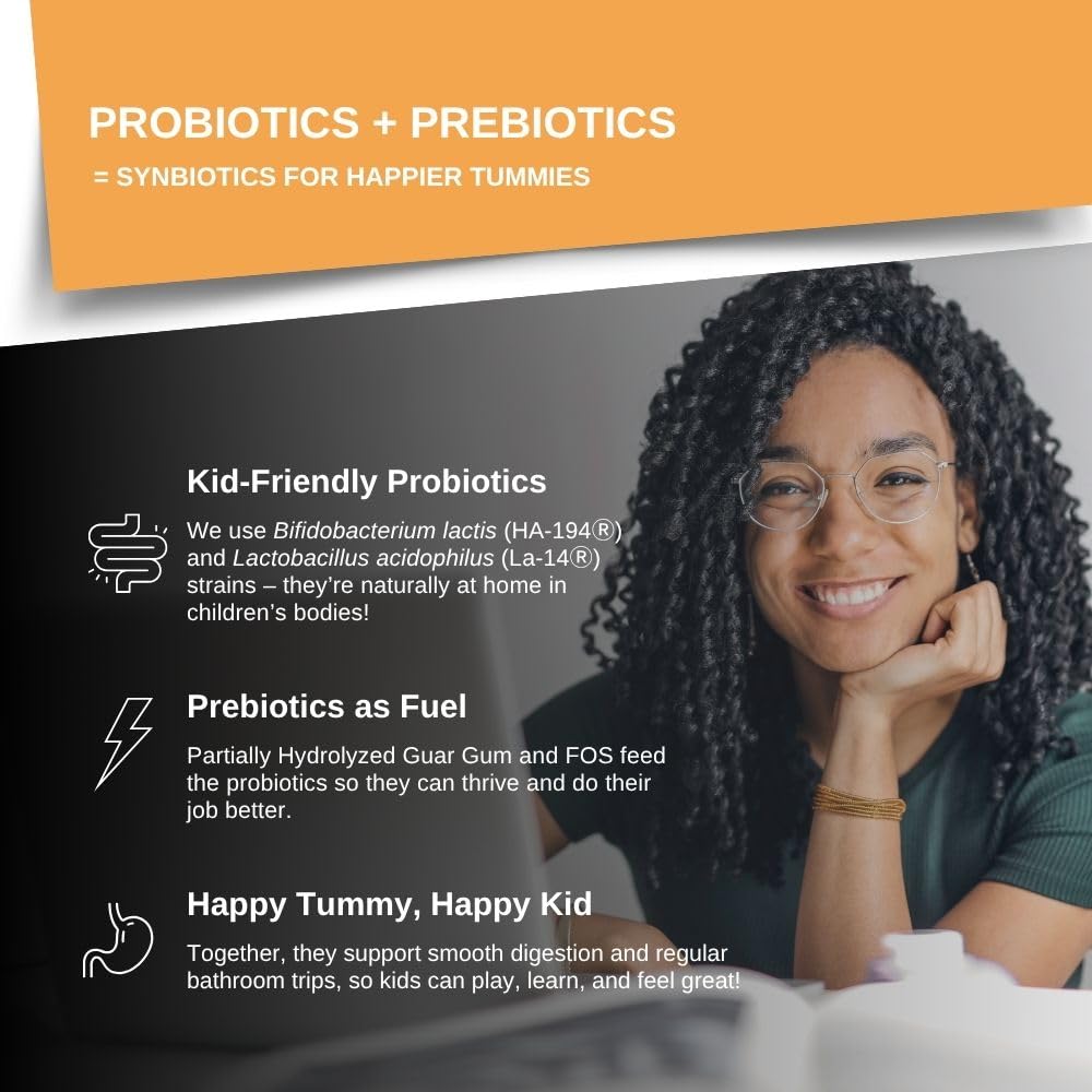 Authentic USA imported kids prebiotic and probiotic sixty tablets packaging