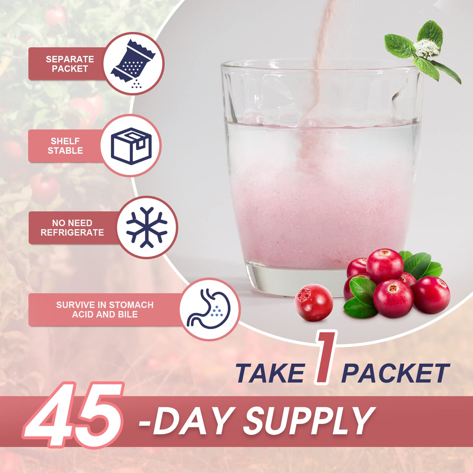 Nature Target probiotic sachet with cranberry and D-Mannose supplement facts label