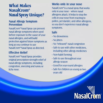 NasalCrom two hundred metered sprays packaging demonstrating nasal mast cell stabilizer benefits