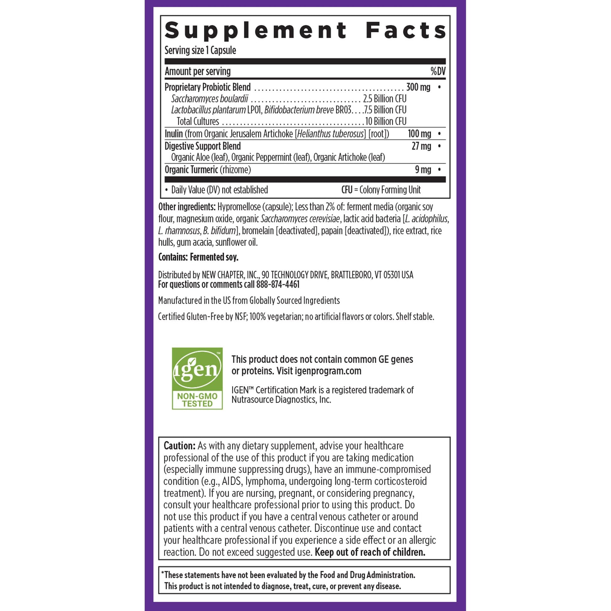 Authentic New Chapter All-Flora 10 billion CFU capsules allergen information