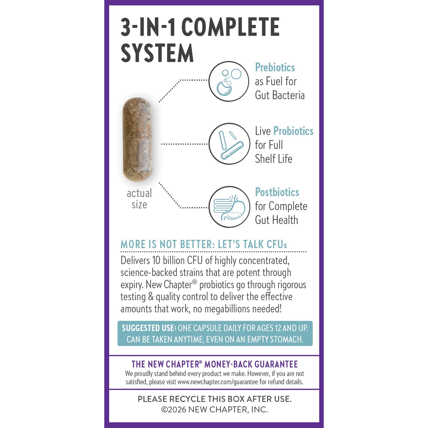 Non GMO and gluten free certification on New Chapter probiotic bottle