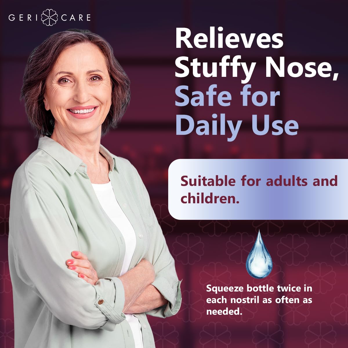 GeriCare one point five fluid ounce nasal spray package labeling details.