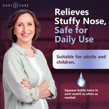 GeriCare one point five fluid ounce nasal spray package labeling details.