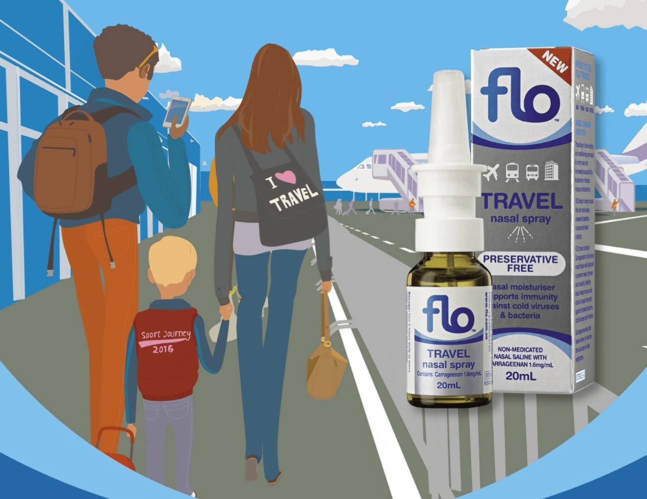 Authentic FLO travel nasal mist bottle showing carrageenan red seaweed extract ingredient details